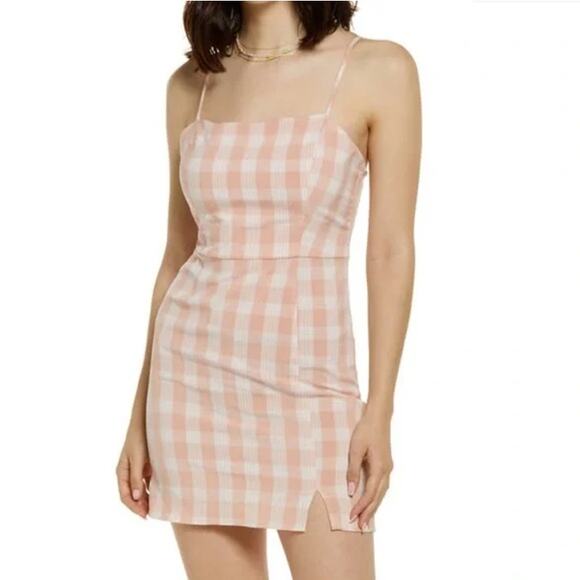New BP. NORDSTROM Pink Plaid Square Neck Sleeveless Mini Dress Size M - Picture 1 of 9